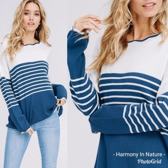 Harmony In Nature Tops - Navy Blue Wave Lightweight Sweater